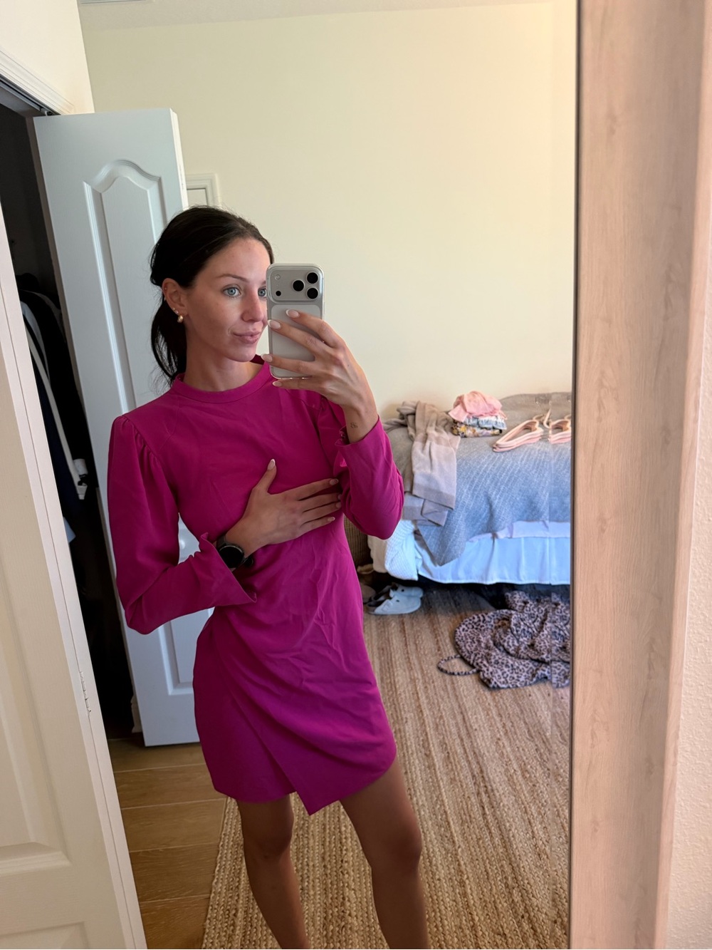 ALC Women's Fuchsia Long-Sleeve Mini Dress